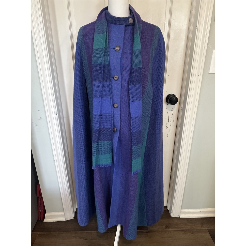 Avoca Collection VTG 70's Blue Purple Striped Wool Cape Coat Poncho Cloak Medium